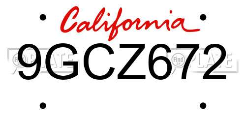 9GCZ672 California License Plate