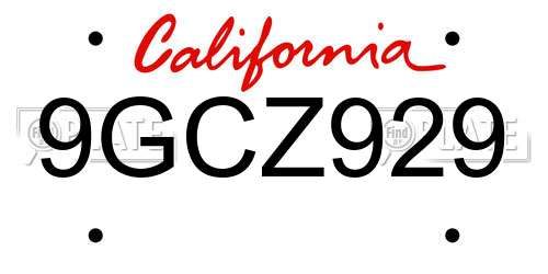 9GCZ929 California License Plate