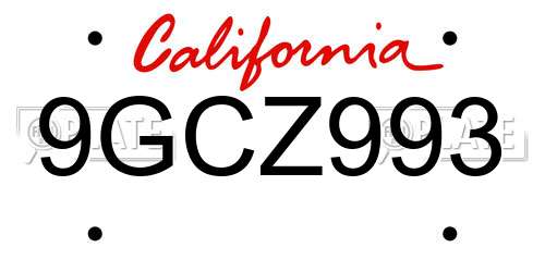 9GCZ993 California License Plate