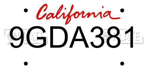 9GDA381 California License Plate