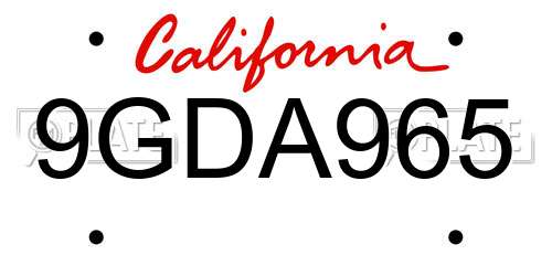 9GDA965 California License Plate