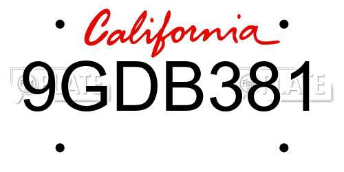 9GDB381 California License Plate