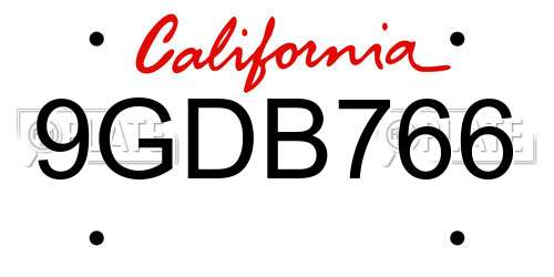 9GDB766 California License Plate