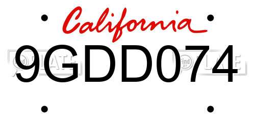 9GDD074 California License Plate