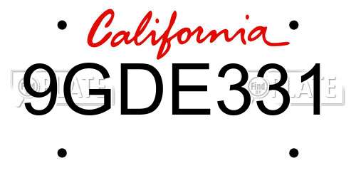 9GDE331 California License Plate
