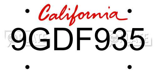9GDF935 California License Plate