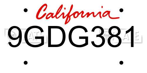 9GDG381 California License Plate