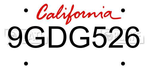 9GDG526 California License Plate