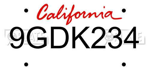 9GDK234 California License Plate