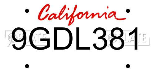 9GDL381 California License Plate