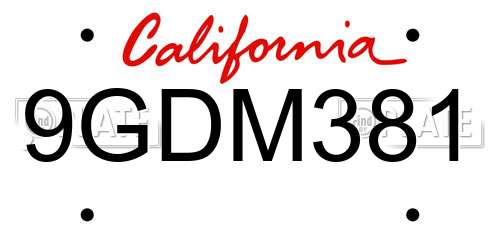 9GDM381 California License Plate