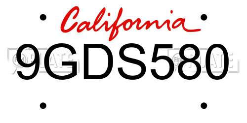 9GDS580 California License Plate