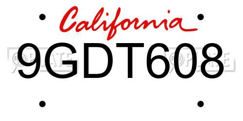 9GDT608 California License Plate