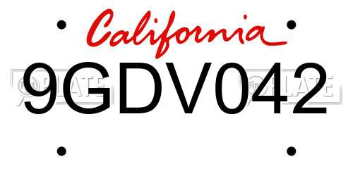 9GDV042 California License Plate