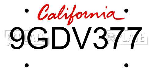 9GDV377 California License Plate