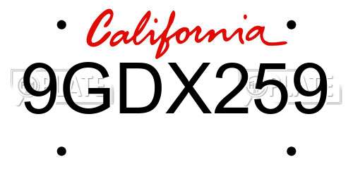 9GDX259 California License Plate