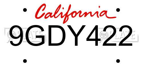 9GDY422 California License Plate