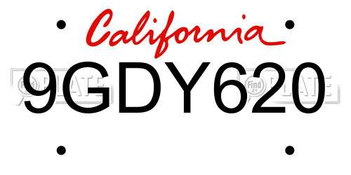 9GDY620 California License Plate