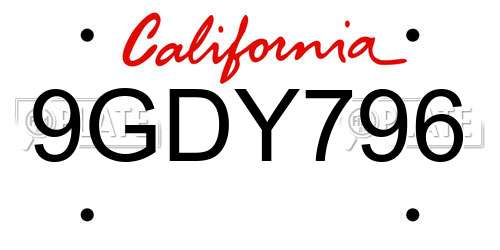 9GDY796 California License Plate