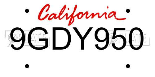 9GDY950 California License Plate