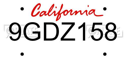 9GDZ158 California License Plate