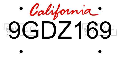 9GDZ169 California License Plate