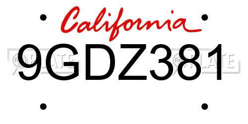 9GDZ381 California License Plate