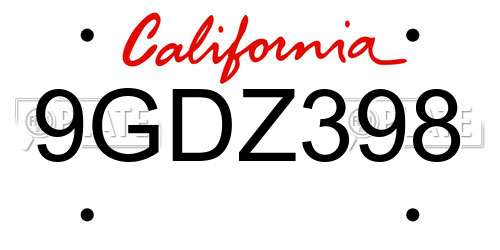 9GDZ398 California License Plate