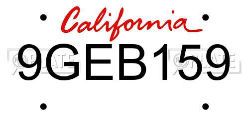 9GEB159 California License Plate