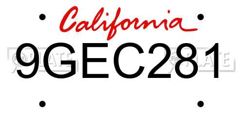 9GEC281 California License Plate