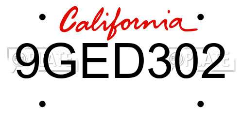 9GED302 California License Plate