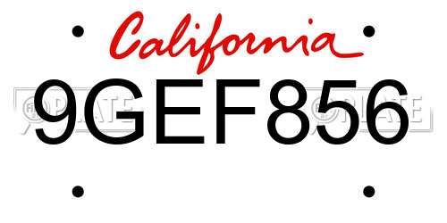 9GEF856 California License Plate