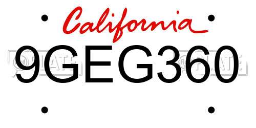 9GEG360 California License Plate