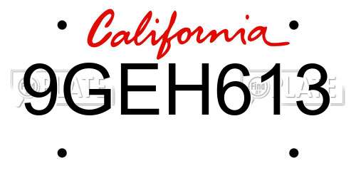 9GEH613 California License Plate