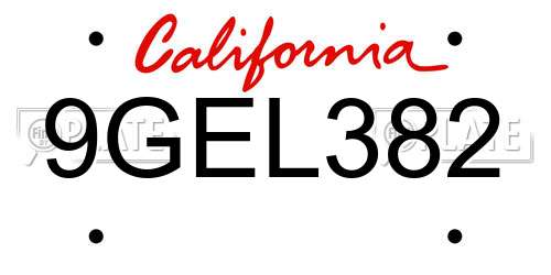9GEL382 California License Plate