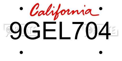 9GEL704 California License Plate