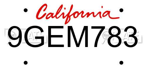 9GEM783 California License Plate