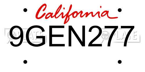 9GEN277 California License Plate