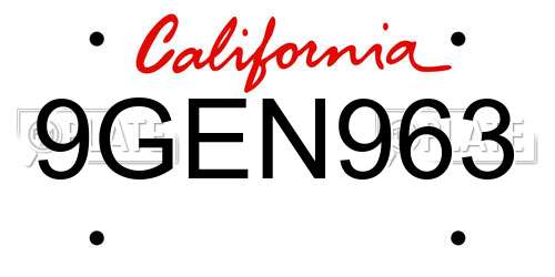 9GEN963 California License Plate