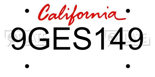 9GES149 California License Plate