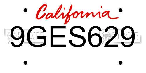 9GES629 California License Plate