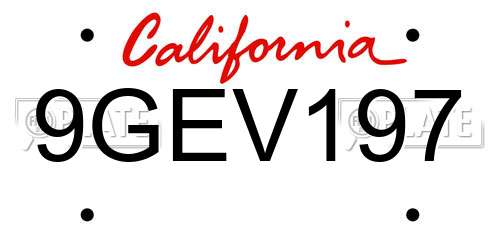 9GEV197 California License Plate