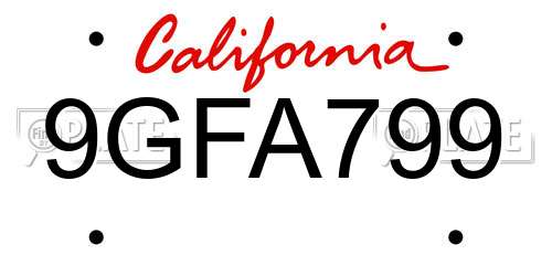 9GFA799 California License Plate