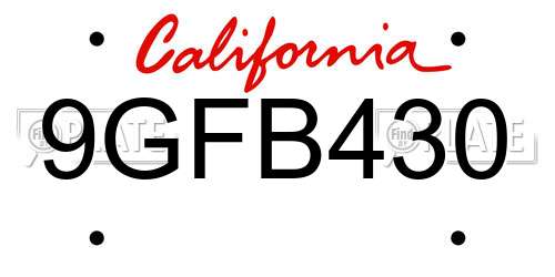 9GFB430 California License Plate