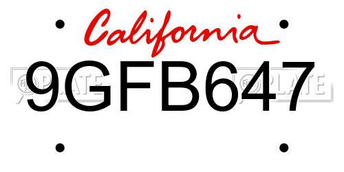 9GFB647 California License Plate