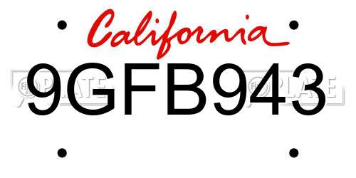 9GFB943 California License Plate