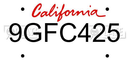 9GFC425 California License Plate