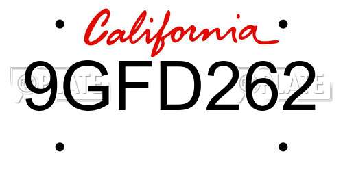 9GFD262 California License Plate