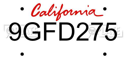 9GFD275 California License Plate