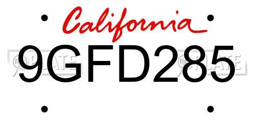 9GFD285 California License Plate